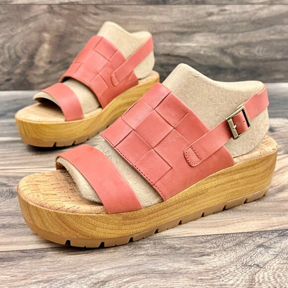 NIB Korks by Kork Ease 9M Fraya Leather Slingback Platform Wedge Sandal Red - Picture 4 of 12